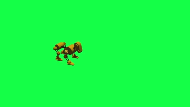狗机器人在绿色屏幕上行走和跳舞的动画 彩色键 — 图库视频影像