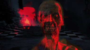 Şeytani karakterli ve canavarlı 3D illüstrasyon