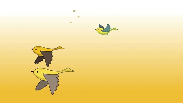 Illüstrasyon Kuşlar Uçuyor Sarı Gökyüzünün Arka Planında — Stok fotoğraf