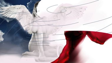 3D illüstrasyon - Minimal Motion Art with bird and angel