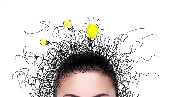 Ilustração Desenho Mão Pensar Pessoas Com Lâmpada Ideia Luz Acima — Fotografia de Stock