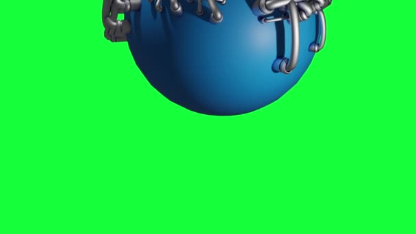 Figura Esfera Giratoria Con Tubos Metálicos Plateados Pantalla Verde — Vídeos de Stock
