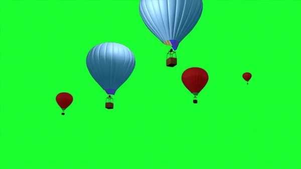 Illusztráció Hot Air Ballon Repül Zöld Képernyőn — Stock Fotó