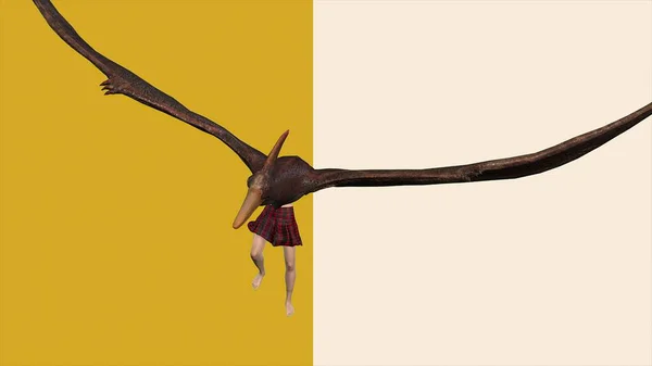 Ілюстрація Поєднання Персонажів Дівчина Pterodactylus Танець — стокове фото