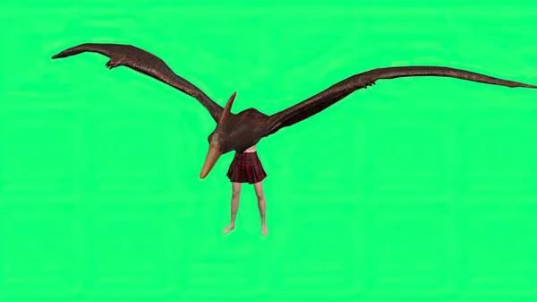 Ilustrace Postava Kombinace Dívka Pterodactylus Tanec — Stock fotografie