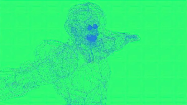 Иллюстрация Wireframe Bionic Robot Green Background — стоковое фото