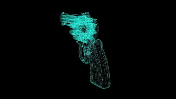 Ilustrace Revolver Pistole Drátěný Rám Schéma Modrou Mřížkou Čáry Černém — Stock fotografie