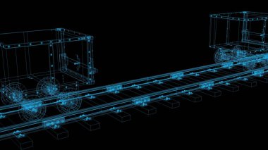 3D illüstrasyon - tel çerçeve taşlı maden arabası