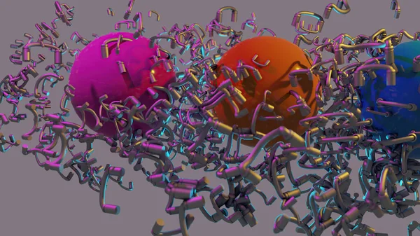 3d illüstrasyon - metal boruların bileşimi soyut şekil