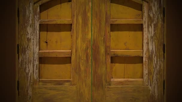 Animation Old Wooden Door Opening Green Screen Chroma Key — Stock Video