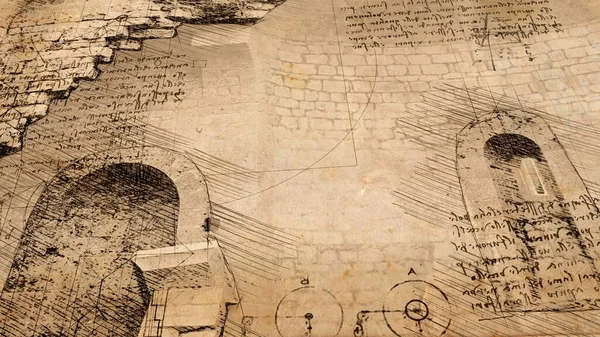 Illustration Teknisk Ritning Stil Med Leonardo Vinci — Stockfoto