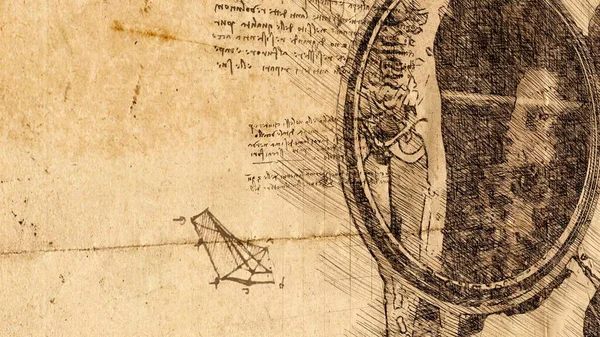 Illustration Anatomy Man Magnifying Glass Leonardo Vinci Style Digital Sketch — Foto Stock