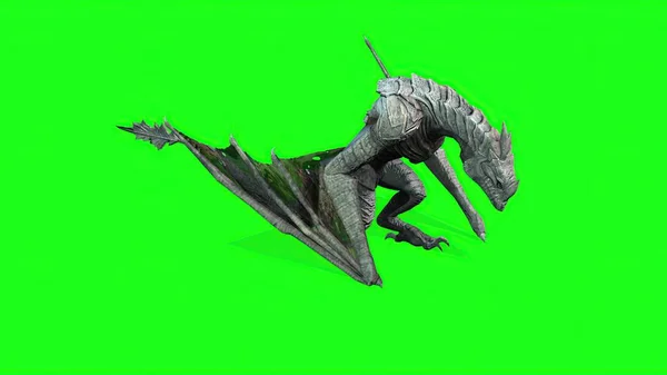 3Dイラスト Dragon Walking Green Screen — ストック写真