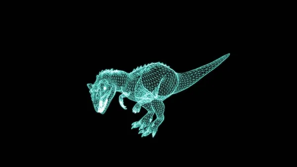 Illustration Wireframe Allosaurus Walking Black Screen Background World Dinosaurs — Stock Photo, Image