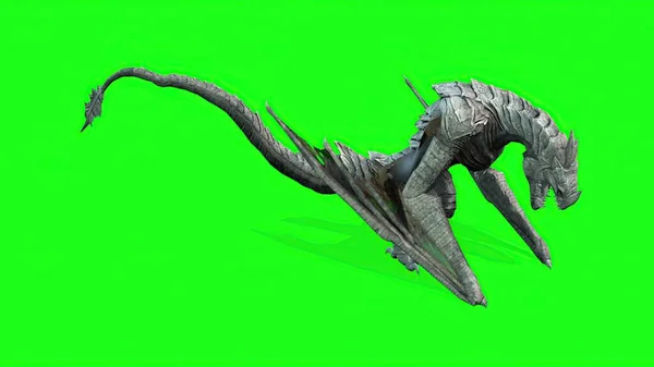 3Dイラスト Dragon Walking Green Screen — ストック写真