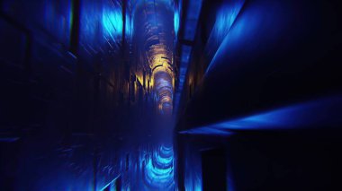 3D illüstrasyon - temiz gelecekçi uzaylı bilimkurgu fantezi hangar tüneli koridoru