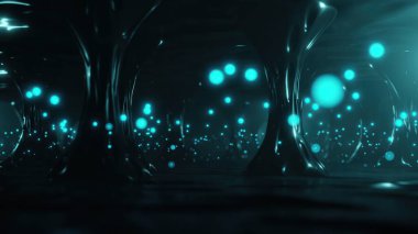 3D illüstrasyon - sütunlu soyut yüksek teknoloji bilim kurgu tüneli