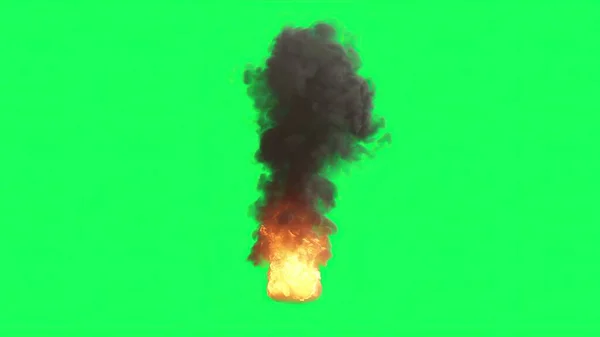 3Dイラスト 緑の画面で火の玉爆発 — ストック写真