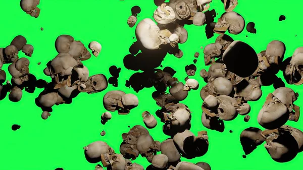 Illustration Human Skulls Flying Green Background — Stockfoto