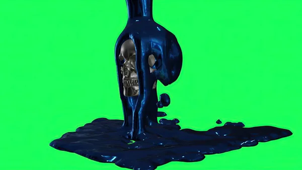 Illustration Purple Liquids Drops Falling Human Skull Green Screen — Stock Photo, Image