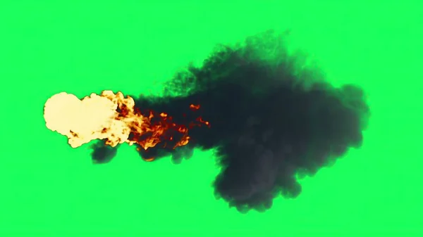 Иллюстрация Взрыв Огненного Шара Зеленом Экране — стоковое фото