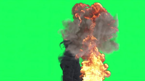 3D图解 绿色屏幕上的火球爆炸 — 图库照片