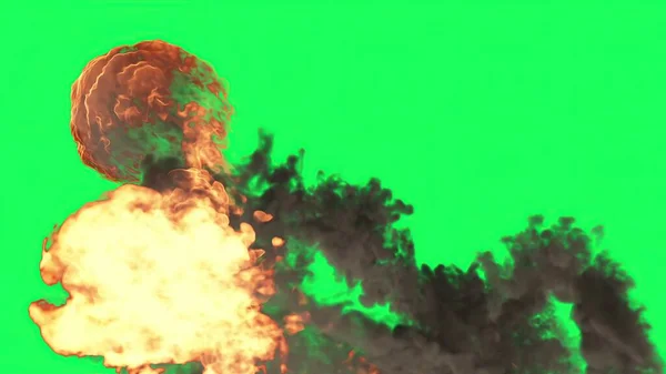 Illustration Explosion Boule Feu Sur Écran Vert — Photo