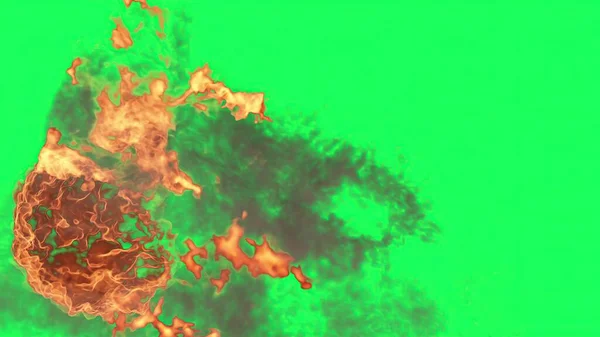 Illustration Fire Ball Explosion Green Screen — Stockfoto