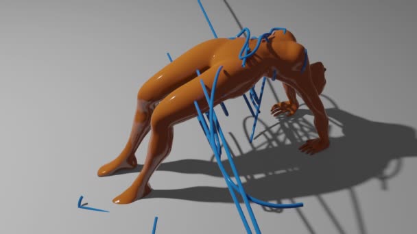 Animated Curved Lines Wrapped Naked Woman Body — Vídeo de stock
