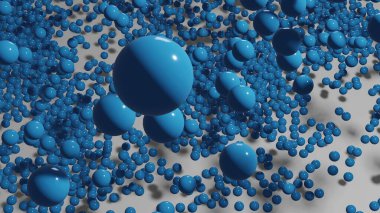 3d illustration - Many small spheres falling on floor.