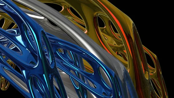 3D插图 作为现代科幻小说背景的抽象金属丝有机形状 — 图库照片