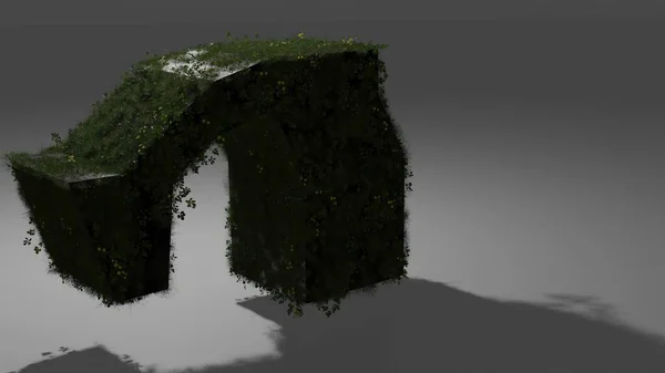 3D图解 草与花覆盖的抽象3D模型 — 图库照片