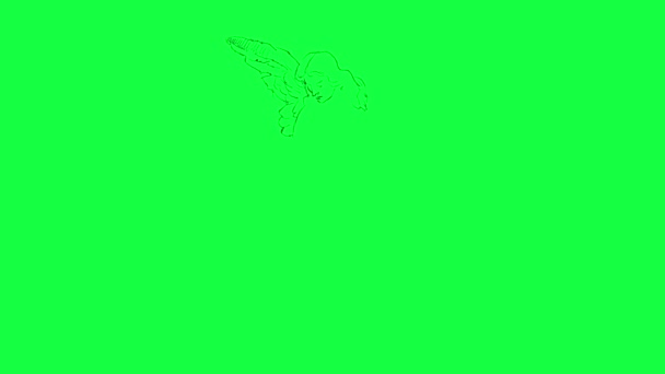 Animace Ručně Kresleného Anděla Křídly Zeleném Plátně — Stock video