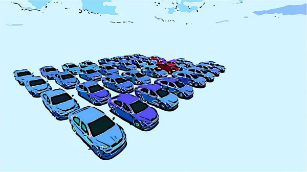Abbildung Hunderte Autos Ein Rot — Stockfoto