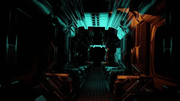 Illustrazione Pulito Futuristico Alieno Scifi Fantasia Hangar Tunnel Corridoio — Foto Stock