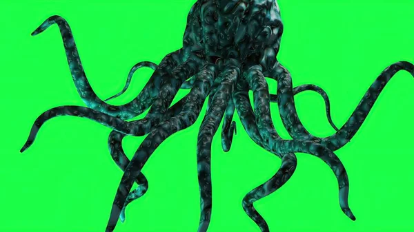 Ilustração Polvo Monstro Com Tentáculos Tela Verde — Fotografia de Stock