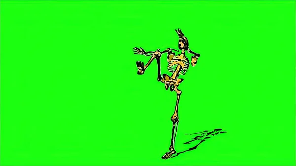 Illustratie Komische Stijl Van Skelet Oefening Karate Gescheiden Groen Scherm — Stockfoto