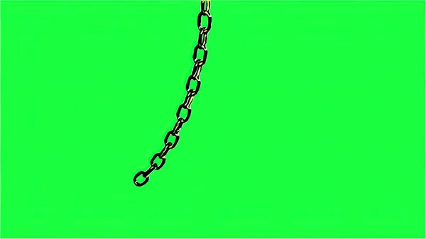 漫画風の3Dイラスト 緑の画面に隔離された金属チェーンスイング — ストック写真