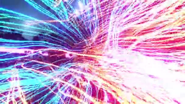 Energie Lichtlijnen Met Gloeiende Sporen Vliegen Abstracte Ruimte Beweging Animatie — Stockvideo
