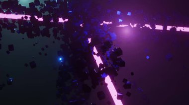 3d illüstrasyon - mavi arkaplanda mavi küpler ve ışık yayan haç 