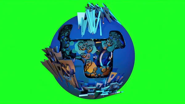 Ілюстрація Сфера Фігури Срібними Металевими Трубами Зеленому Екрані Ключ Хроми — стокове фото