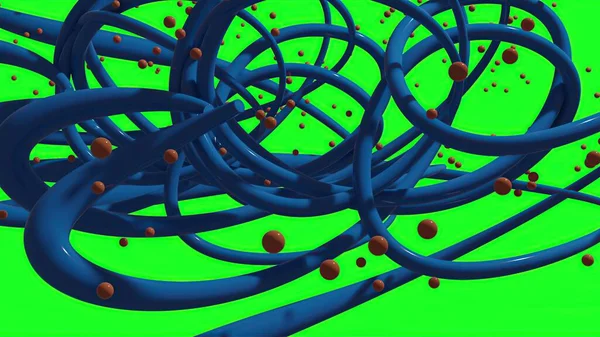 Illustration Abstrakt Spiralform Och Röd Partikel Sfär Grön Skärm — Stockfoto