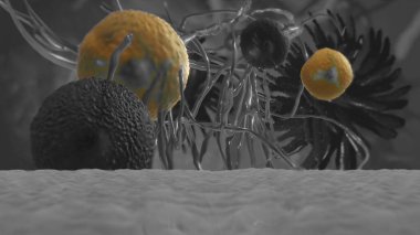 3D illüstrasyon - Hasarlı ve Parçalanan Kanser Hücresi