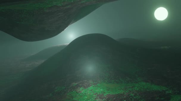 Sci Krajobraz Cyfrowe Tło Widok Magika Lądzie Kolorowym Księżycem — Wideo stockowe