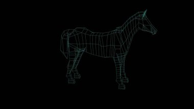 3d illüstrasyon - siyah ekranda Zebra 'nın düşük poligramlı modeli