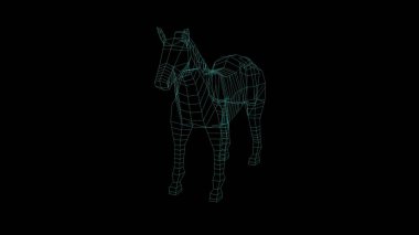 3d illüstrasyon - siyah ekranda Zebra 'nın düşük poligramlı modeli