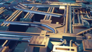 Gelecekte Hud elementli yabancı şehrin 3D animasyonu