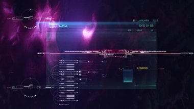 Gelecekte şehrin optik alevler ve hud elementlerle 3D animasyonu