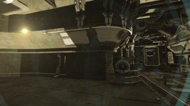 Şehrin gelecekte 3D animasyonu İşaret ile Savaşı Durdur ve Hud elementi açık