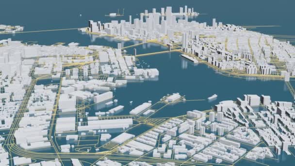 Animación Arquitectura Futurista Ciudad Con Rascacielos — Vídeos de Stock